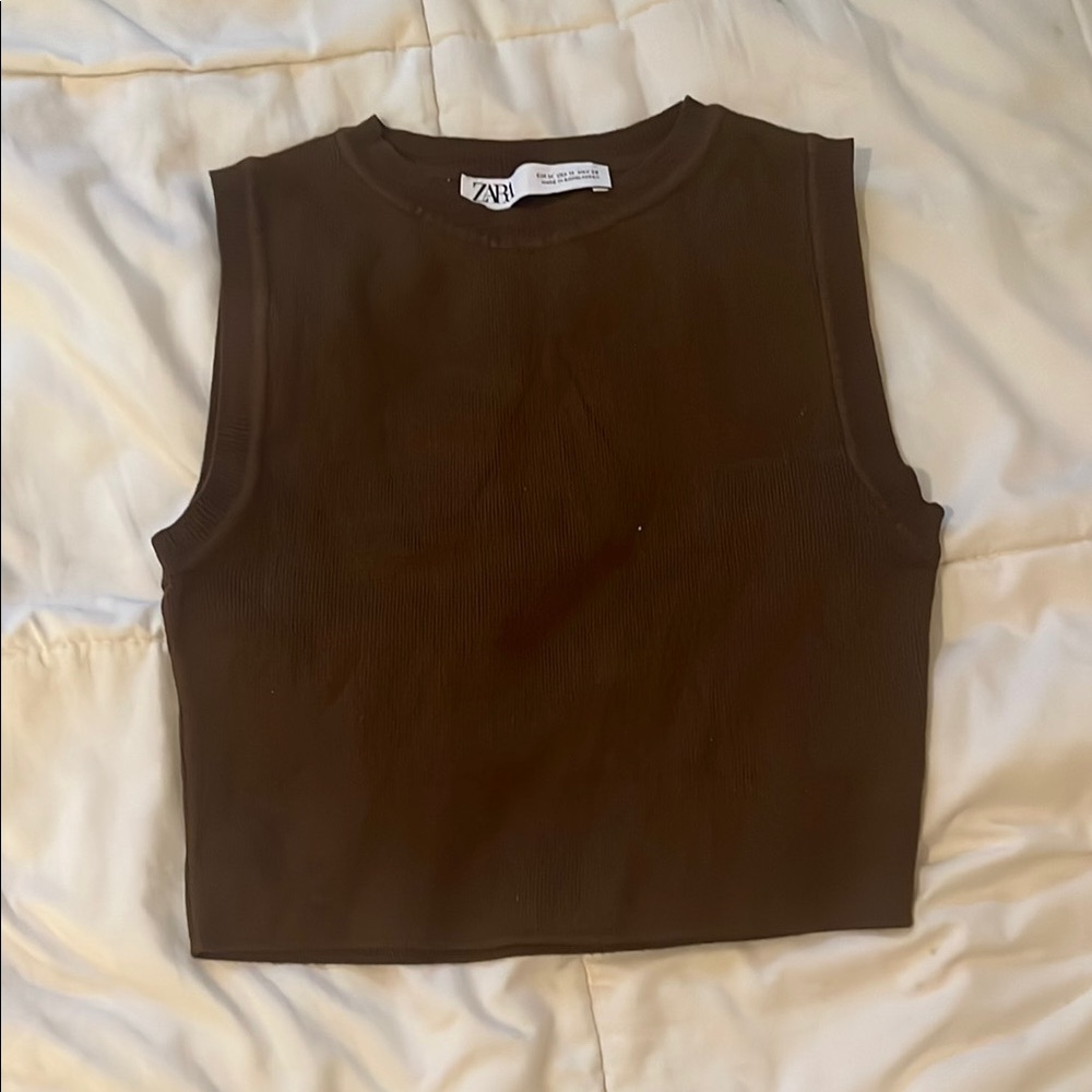 Zara Black Sleeveless Crop Muscle Tee